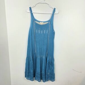 Sundance Blue Linen Blend Knit Lagenlook Boho Sleeveless‎ Mini Dress Size L